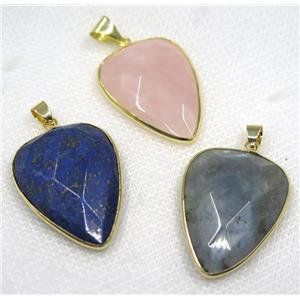 mix gemstone pendant, faceted teardrop, gold plated, approx 25-35mm