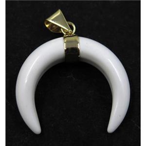 white resin crescent pendant, gold plated, approx 30-35mm