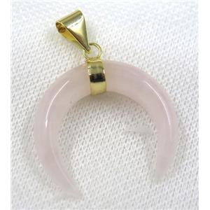 Rose Quartz crescent pendant, pink, gold plated, approx 30-35mm