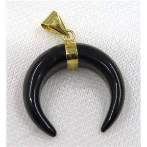 black agate crescent pendant, gold plated, approx 30-35mm