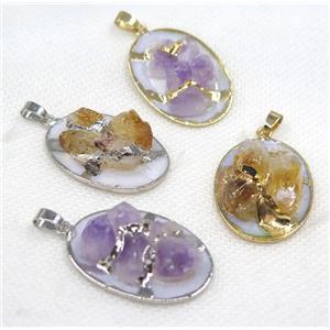 mix gemstone oval pendant, approx 25-40mm