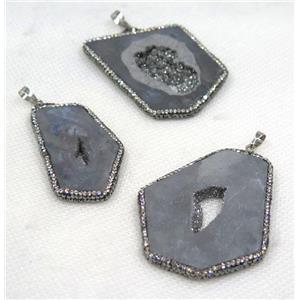 druzy agate slice pendant paved rhinestone, freeform, approx 20-60mm