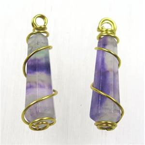 purple Fluorite bullet pendant, wire wrapped, approx 8-30mm