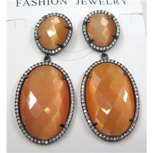 orange cats eye stone earring pave zircon, approx 12x14mm, 20x30mm