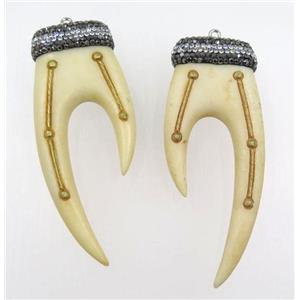 white Resin tusk pendant paved rhinestone, approx 30-75mm