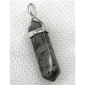 green Kambaba Jasper bullet pendant, approx 10-30mm