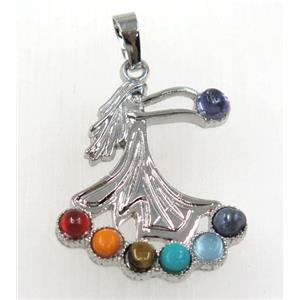 gemstone Chakra pendant, beauty, alloy, platinum plated, approx 27-32mm