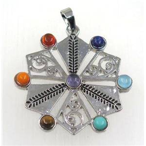 gemstone Chakra pendant, platinum plated, approx 35-38mm