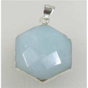 blue Aventurine hexagon pendant, 925 silver plated, approx 20mm dia