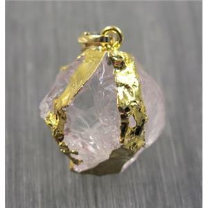 round Hammered Clear Quartz pendant, gold plated, approx 14-20mm