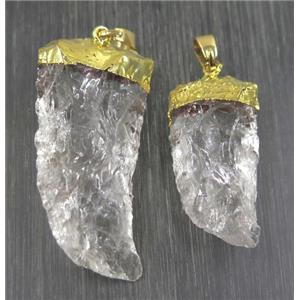 Hammered Clear Quartz horn pendant, gold plated, approx 15-40mm