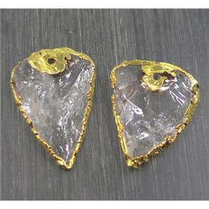 Hammered Clear Quartz arrowhead pendant, gold plated, approx 15-40mm