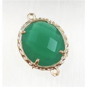 green Chinese Crystal Glass connector, oval, gold plated, approx 15x17mm