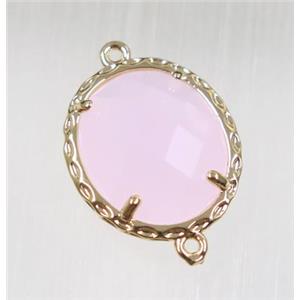 pink Chinese Crystal Glass connector, oval, gold plated, approx 15x17mm