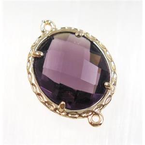 purple Chinese Crystal Glass connector, oval, gold plated, approx 15x17mm