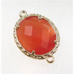 orange Chinese Crystal Glass connector, oval, gold plated, approx 15x17mm