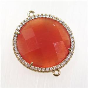 red crystal glass connector pave zircon, faceted flat round, gold plated, approx 25mm dia