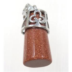 gold sandStone column pendant, copper, platinum plated, approx 14-25mm