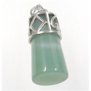 green Aventurine column pendant, copper, platinum plated, approx 14-25mm