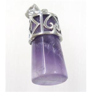 purple Amethyst column pendant, copper, platinum plated, approx 14-25mm