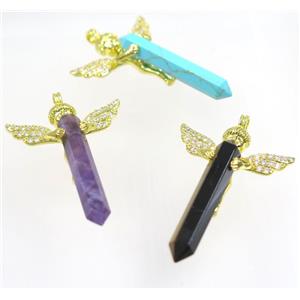 gemstone pendant, angel, gold plated, approx 35-50mm