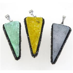 druzy quartz pendant paved rhinestone, triangle, approx 15-40mm