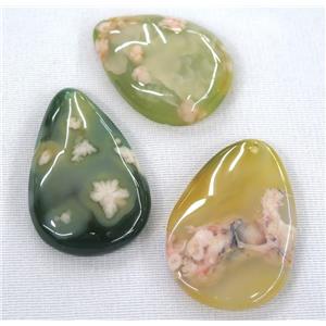 green Cherry Agate pendant, teardrop, approx 15-60mm