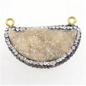 lt.gold-champagne druzy quartz pendant paved rhinestone, half moon, approx 16-32mm