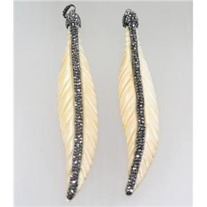 yellow bone feather pendant paved rhinestone, approx 23-100mm