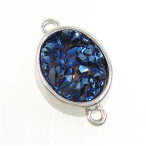 blue Druzy Quartz oval connector, approx 10x12mm