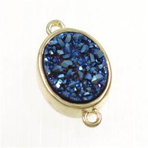 blue Druzy Quartz oval connector, approx 10x12mm