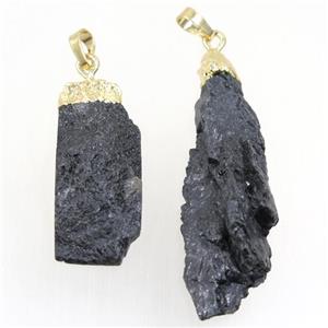 black Tourmaline pendant, freeform, gold plated, approx 15-50mm