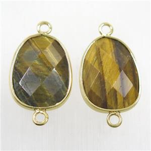 yellow Tiger eye stone connector, faceted teardrop, approx 15-20mm