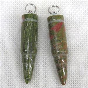 Unakite bullet pendant, approx 10x40mm