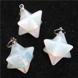 white Opalite pendant, star, approx 20mm dia