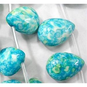 Rain colored stone bead, stability, flat teardrop, 13x18mm, approx 22pcs per st