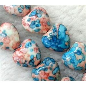 Rain colored stone bead, stability, heart, 14mm wide, approx 29pcs per st