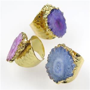 mix color Solar Quartz Druzy Rings, copper, gold plated, approx 15-25mm