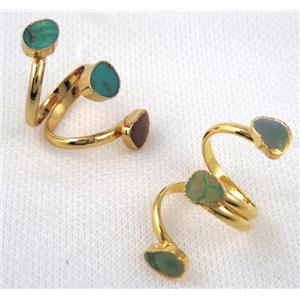 turquoise ring, copper, gold plated, approx 10-22mm