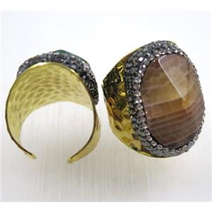 agate ring paved rhinestone, gold plated, approx 16-26mm, 20mm