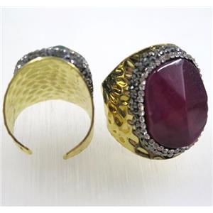 agate ring paved rhinestone, gold plated, approx 16-26mm, 20mm