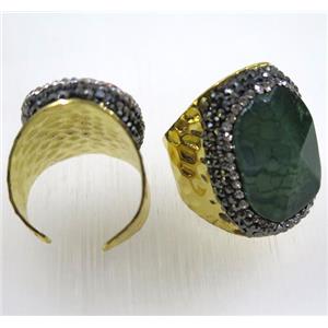 agate ring paved rhinestone, gold plated, approx 16-26mm, 20mm