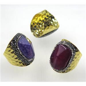 agate ring paved rhinestone, gold plated, approx 16-26mm, 20mm