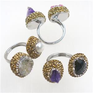 mix Gemstone Ring paved rhinestone, approx 17mm dia