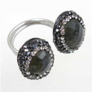 Labradorite Ring paved rhinestone, approx 18mm dia