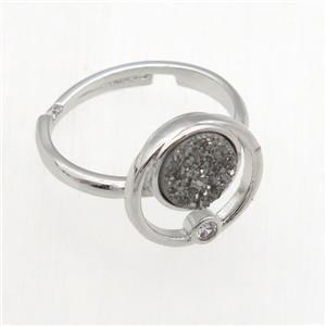 silver Druzy Quartz Rings, copper, platinum plated, approx 8mm, 18mm dia