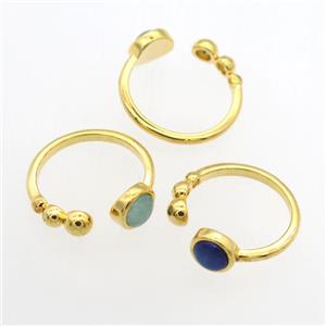 mix gemstone Rings, copper, gold plated, approx 6mm, 18mm dia