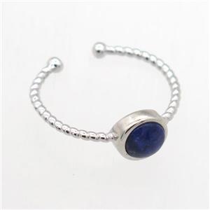 blue Lapis Lazuli Rings, copper, platinum plated, approx 7mm, 19mm dia