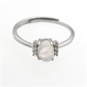 Natural rainbow MoonStone Rings, copper, platinum plated, approx 5-7mm, 18mm dia