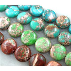 Sea Sediment Jasper, flat round, mixed color, 16mm dia, 25pcs per st